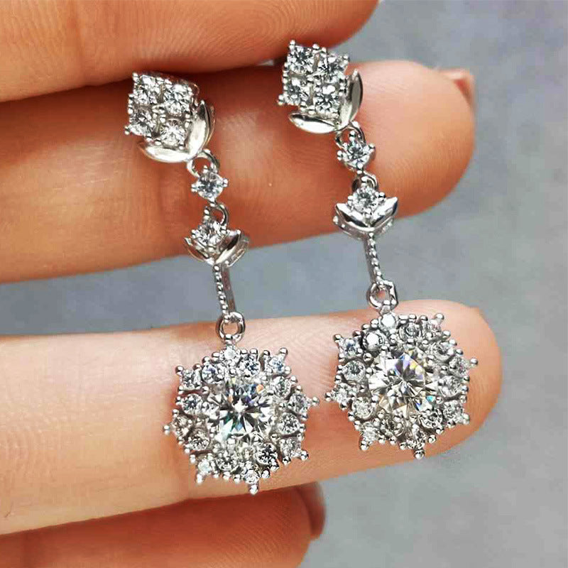 European and American Fashion Earrings Long Flowers Tassel Round Rhinestone Style Earrings