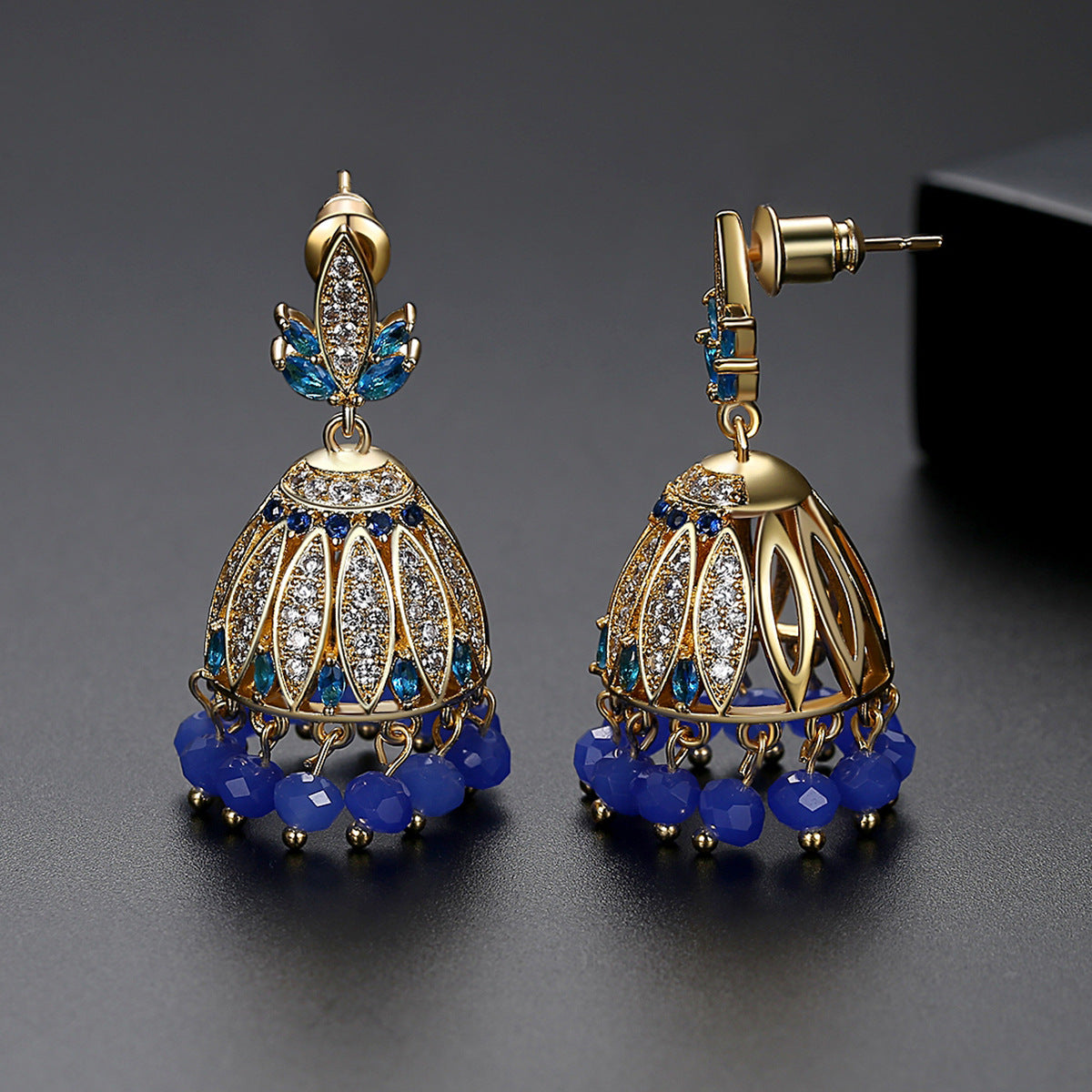 High-Quality Indian Style Earrings Bollywood Inlaid Zircon Luxury Jhumka Jhumki Jumka Earrings-Gold - enjoyinshopping