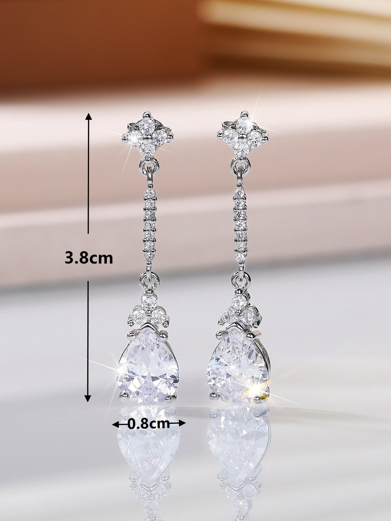 AAA White Zircon Pear Shaped Water Drop Earrings