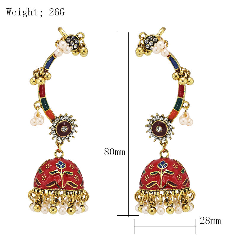 Indian Earrings Traditional Pearl Beaded Earrings Jhumka Jhumki Jumka for Wowen-Red/Blue - enjoyinshopping