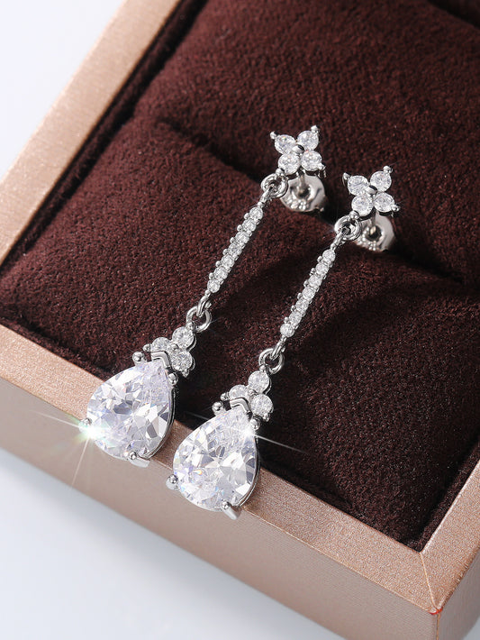 AAA White Zircon Pear Shaped Water Drop Earrings