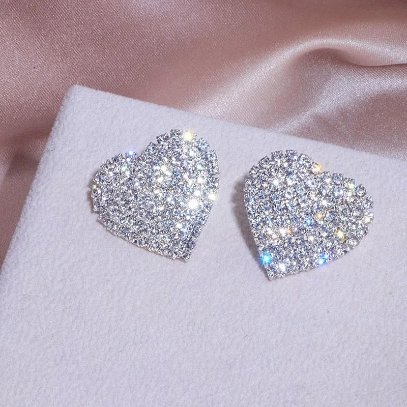 Shinny Elegant Zircon Heart-Shaped High-Level Stud European and American Earrings