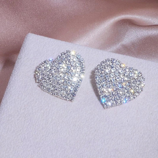 Shinny Elegant Zircon Heart-Shaped High-Level Stud European and American Earrings