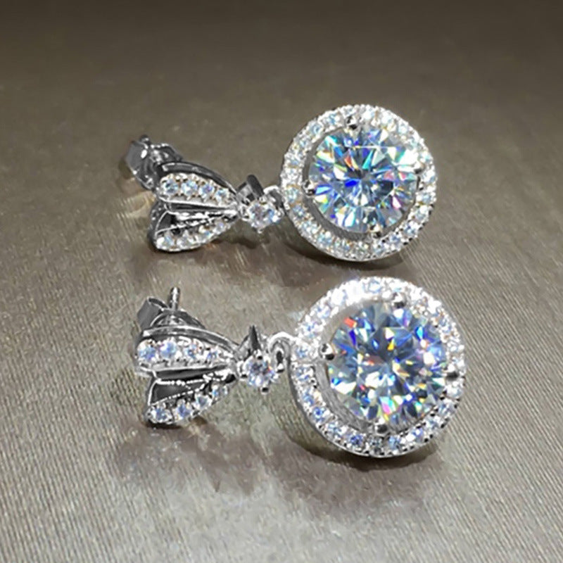 Wedding Bridal Ornament Exquisite Zircon Heart-Shaped Drop Stud Earrings