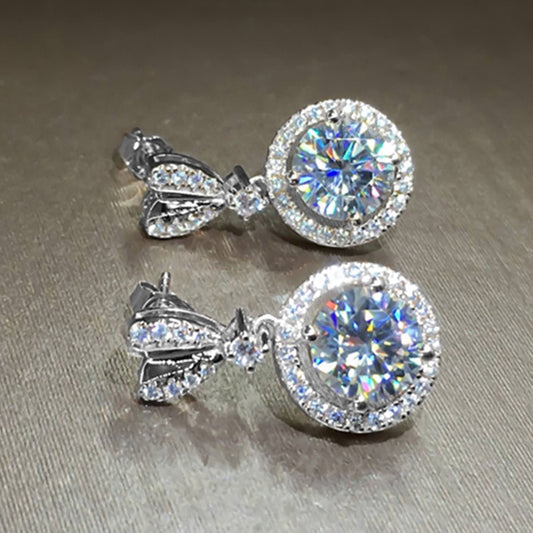 Wedding Bridal Ornament Exquisite Zircon Heart-Shaped Drop Stud Earrings