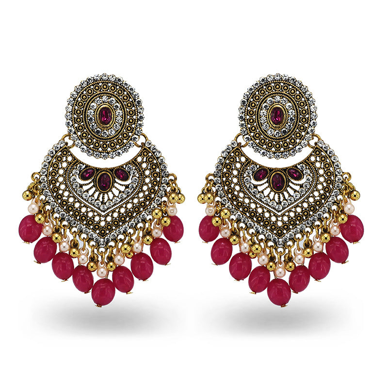 Indian Earrings Traditional Round Beaded Earrings Chandali for Wowen-Pink/Multicolor - enjoyinshopping