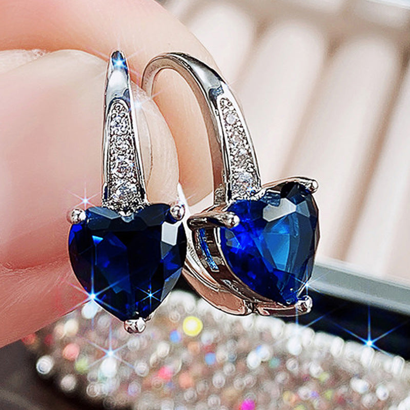 Hot Sale Fashion Sea Blue Heart-Shaped Zircon For Women