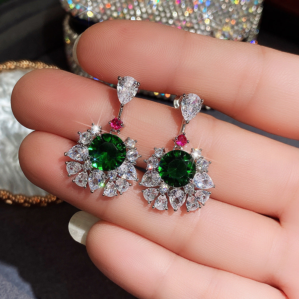 Recommended Luxury Inlaid Green Zircon Stud Earrings-Green