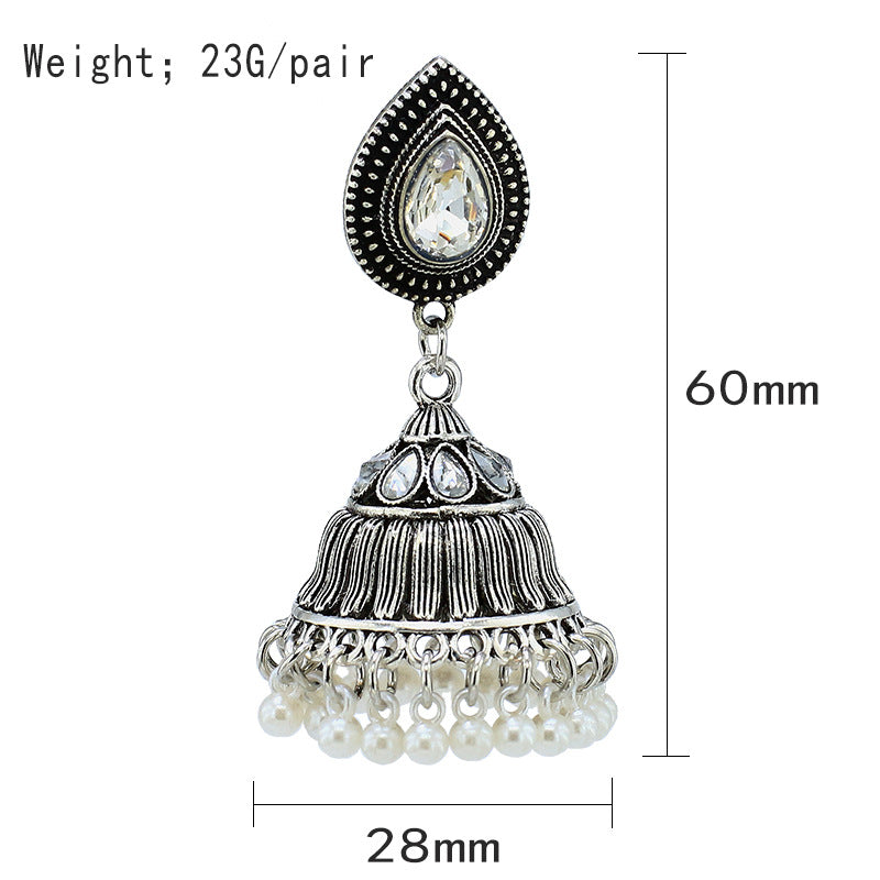 Indian Earrings Traditional Pearl Beaded Earrings Jhumka Jhumki Jumka for Wowen-Silver - enjoyinshopping