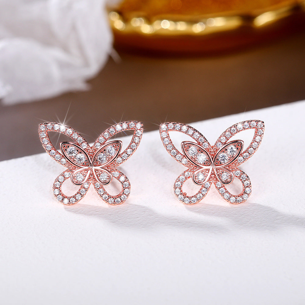 Korean Style Temperamental Fairy Butterfly Studs Micro Rhinestone Zircon Stud Earrings