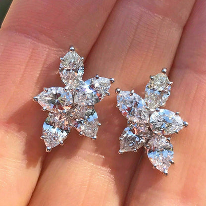 Elegant Shinny Five-Leaf Flower Zircon Stud Earrings For Women