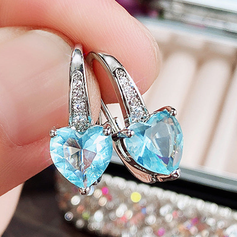 Hot Sale Fashion Sea Blue Heart-Shaped Zircon For Women