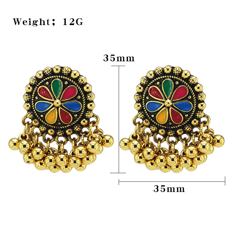 Indian Earrings Traditional Imitation Agate Beaded Small Stud Earrings