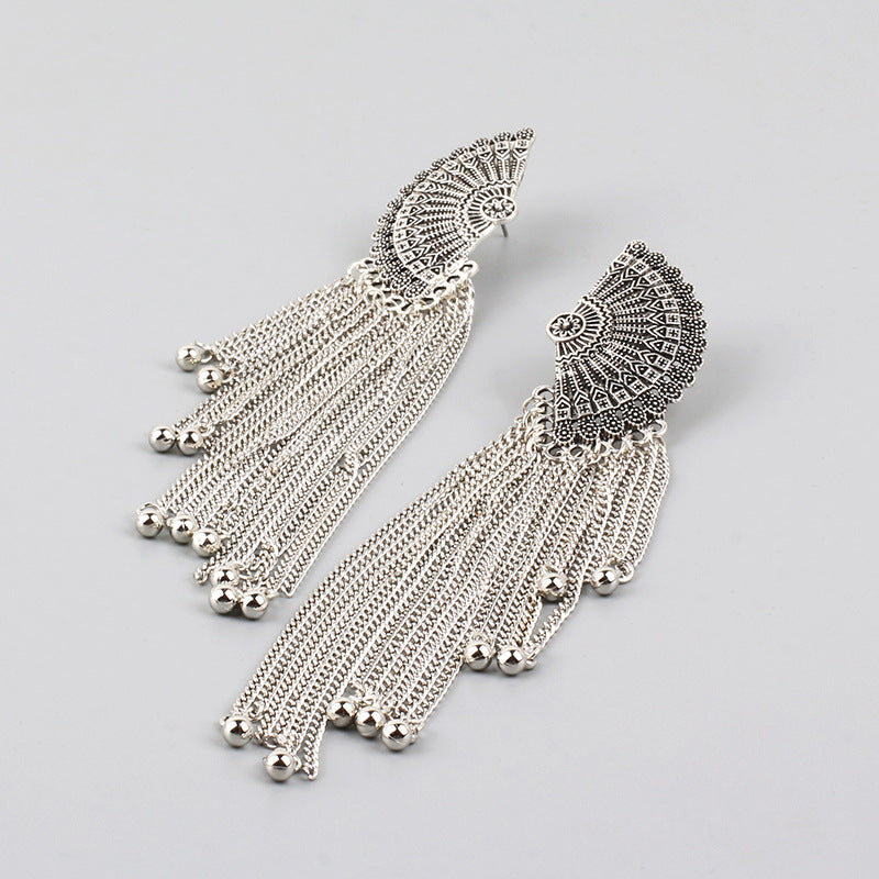 Indian Earrings Bohemian Tassel Sector Shape Earrings for Wowen-Gold/Silver - enjoyinshopping