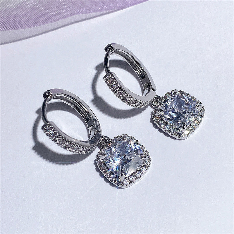 Fashion Bright Square Diamond Zircon Small Hoop Women's Earrings