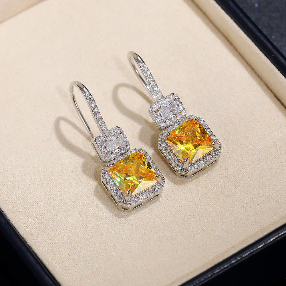 Popular Earrings for Bride Yellow Diamond Zircon Hook Earrings-Yellow