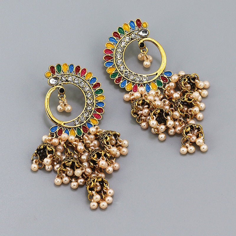 Indian Earrings Traditional Ethnic Bollywood Half Moon Phoenix Pearl Jhumka Jhumki Jumka Earrings for Wowen