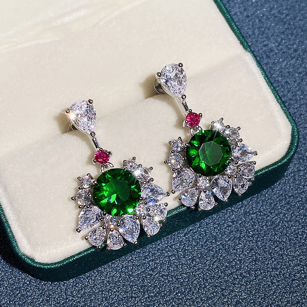 Recommended Luxury Inlaid Green Zircon Stud Earrings-Green