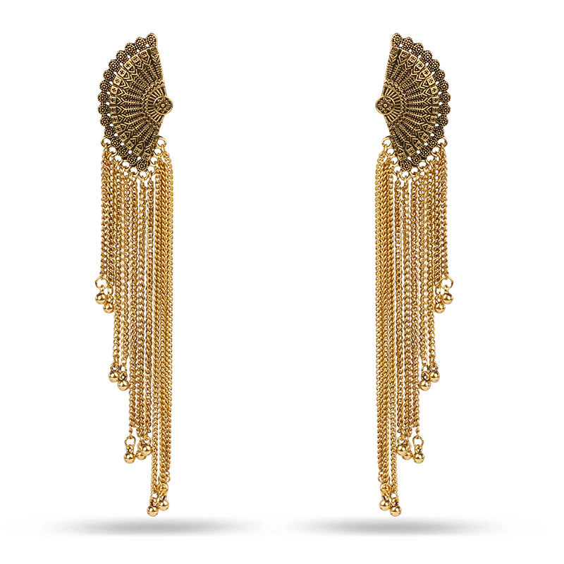 Indian Earrings Bohemian Tassel Sector Shape Earrings for Wowen-Gold/Silver - enjoyinshopping