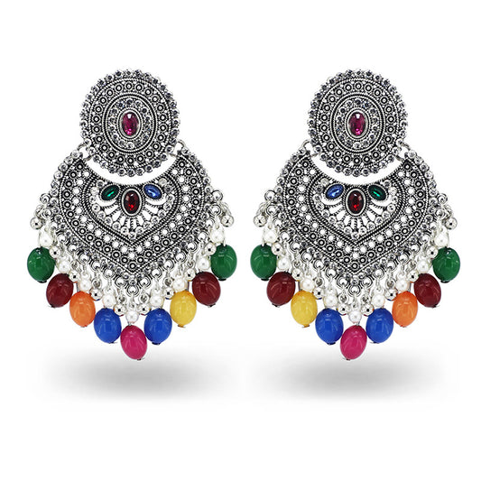 Indian Earrings Traditional Round Beaded Earrings Chandali for Wowen-Pink/Multicolor - enjoyinshopping