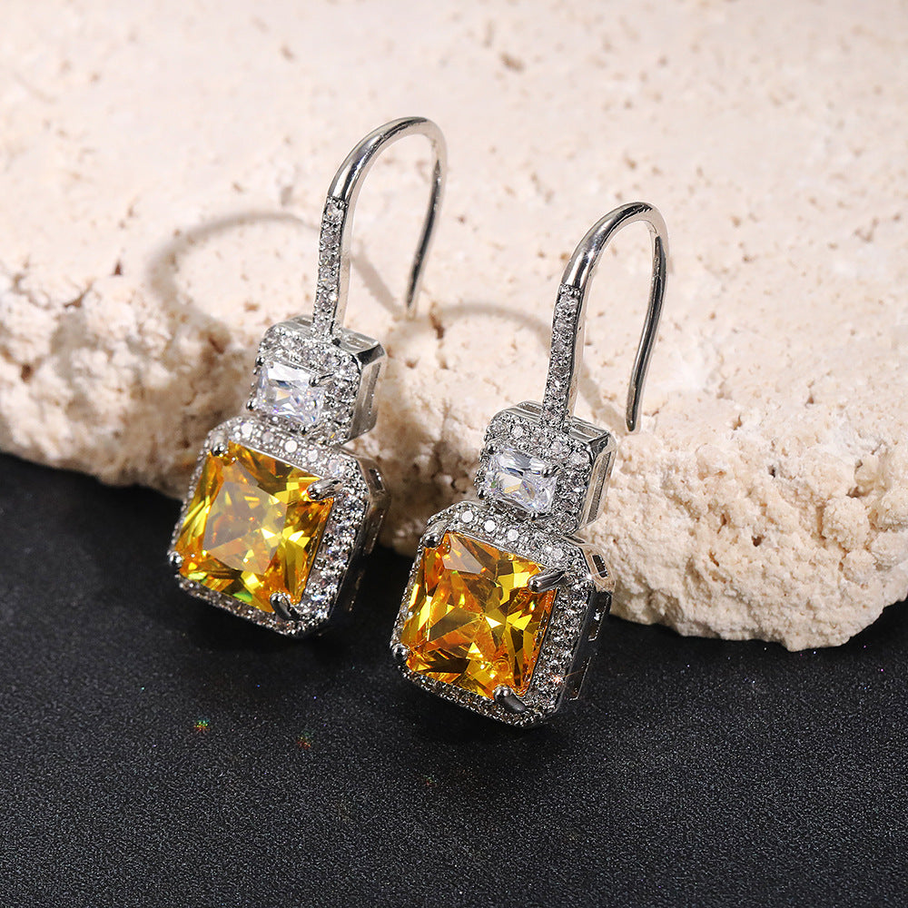 Popular Earrings for Bride Yellow Diamond Zircon Hook Earrings-Yellow