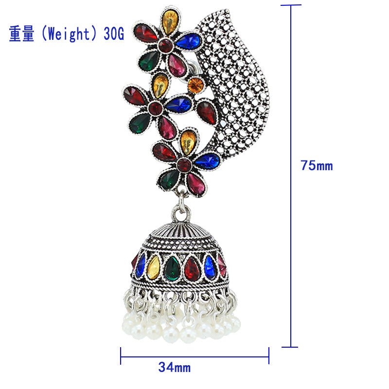 Indian Earrings Traditional Pearl Beaded Earrings Flower Jhumka Jhumki Jumka for Wowen-Silver - enjoyinshopping