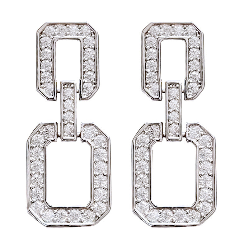 New Arrival French Style Cold Square Chain Zircon Earrings