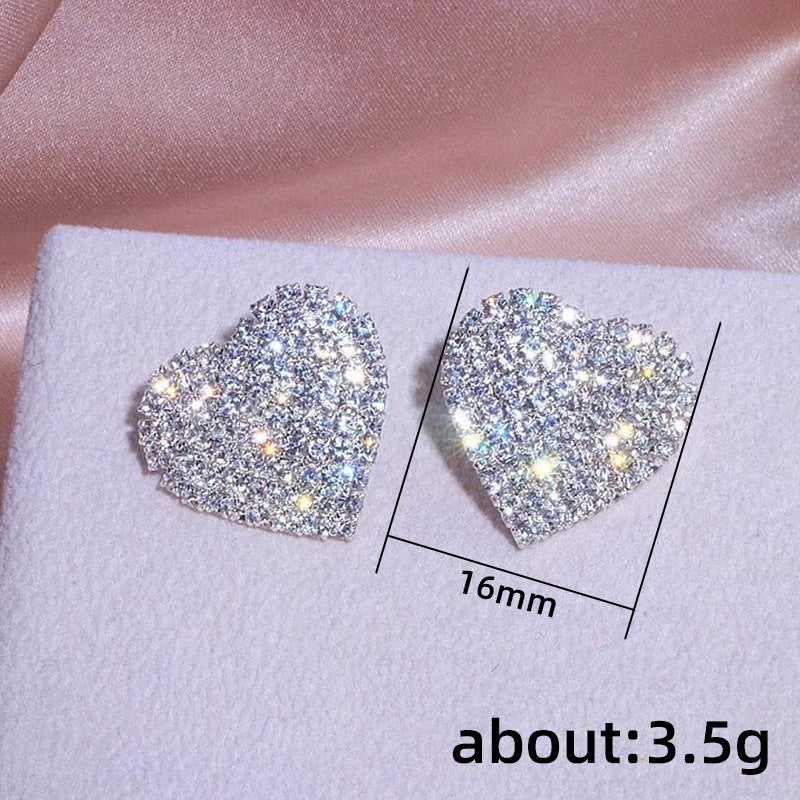 Shinny Elegant Zircon Heart-Shaped High-Level Stud European and American Earrings