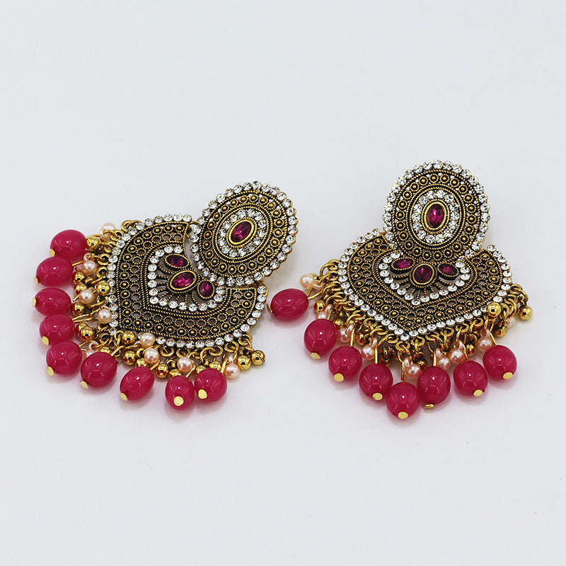 Indian Earrings Traditional Round Beaded Earrings Chandali for Wowen-Pink/Multicolor - enjoyinshopping