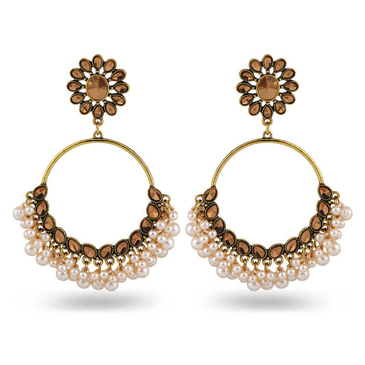 Indian Earrings Traditional Round Beaded Earrings Chandali for Wowen-Gold/Silver - enjoyinshopping