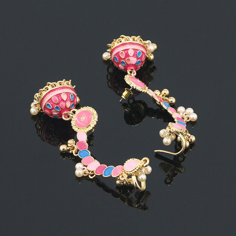 Indian Earrings Flower Earrings Earrings Earrings Earrings Pink Drop Bird Cage Earrings Pearl Indian Style Ethnic Earrings