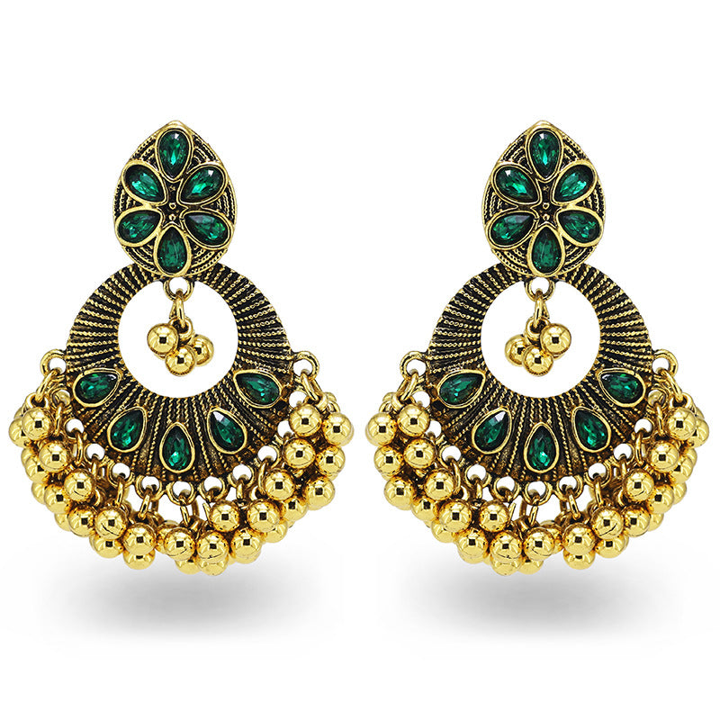 Indian Earrings Gold Round Beaded Earrings for Wowen-Gold/Silver