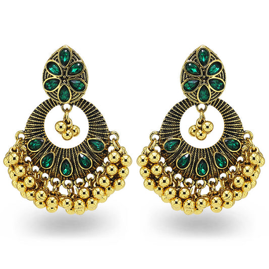 Indian Earrings Gold Round Beaded Earrings for Wowen-Gold/Silver