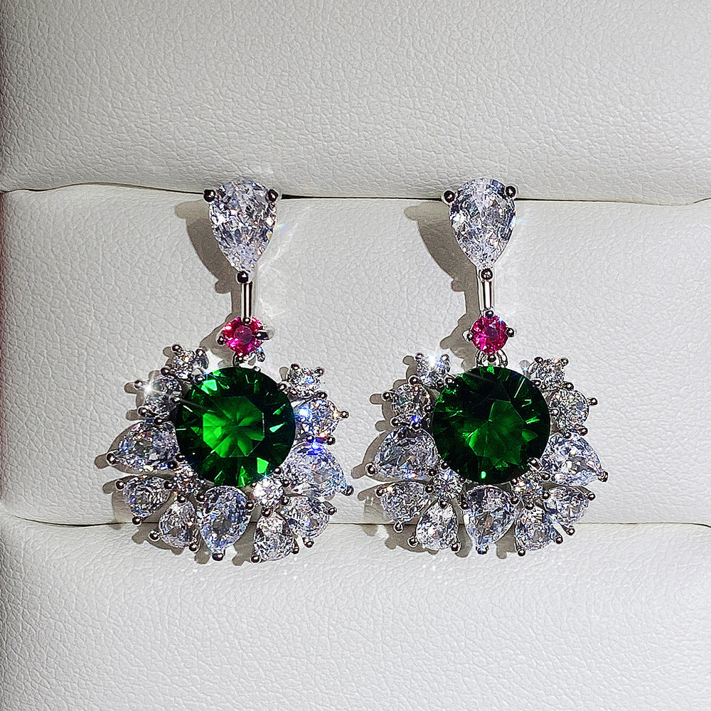 Recommended Luxury Inlaid Green Zircon Stud Earrings-Green