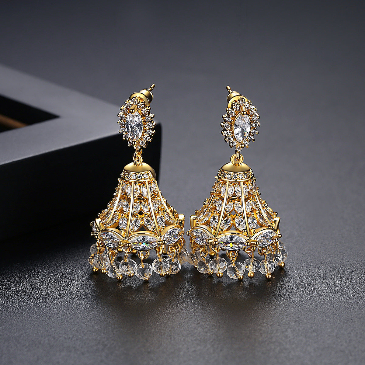 High-Quality Indian Style Earrings Bollywood Inlaid Zircon Luxury Jhumka Jhumki Jumka Earrings-Gold - enjoyinshopping