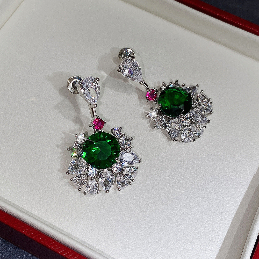 Recommended Luxury Inlaid Green Zircon Stud Earrings-Green