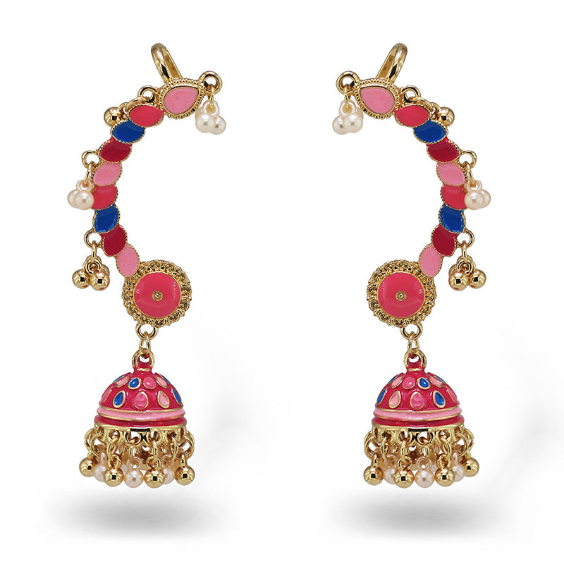 Indian Earrings Flower Earrings Earrings Earrings Earrings Pink Drop Bird Cage Earrings Pearl Indian Style Ethnic Earrings