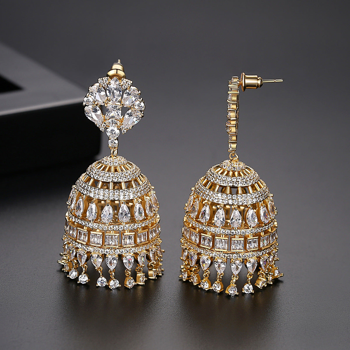 High-Quality Indian Style Earrings Bollywood Inlaid Zircon Luxury Jhumka Jhumki Jumka Earrings-Gold - enjoyinshopping