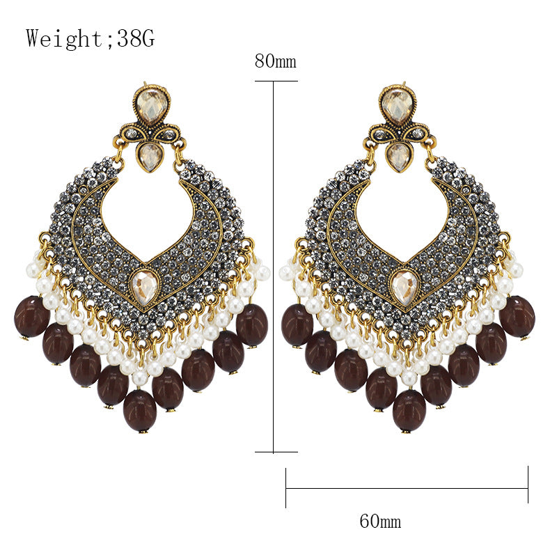 Indian Earrings Traditional Round Beaded Earrings Chandali for Wowen-Brown