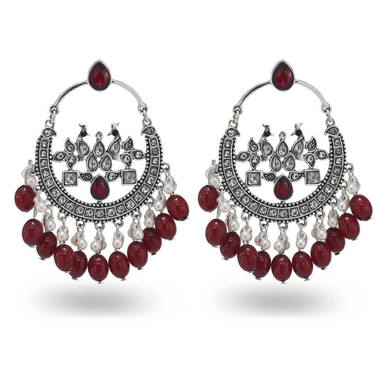 Indian Earrings Traditional Round Beaded Phoenix Earrings Chandali for Wowen-Blue/Red