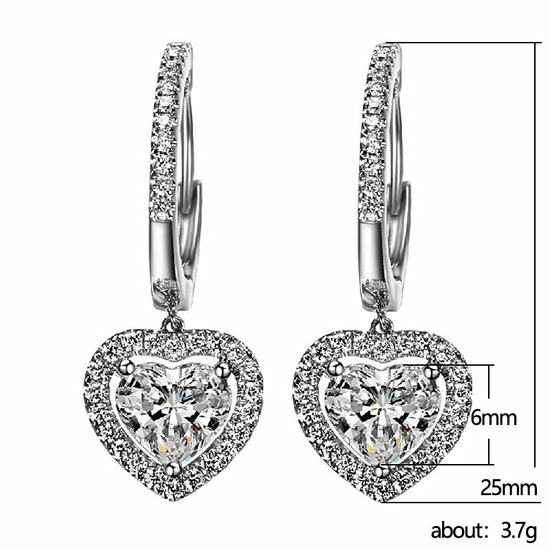 Shinny Zircon Heart Shape Pendant Small Hoop Earrings