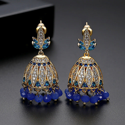 High-Quality Indian Style Earrings Bollywood Inlaid Zircon Luxury Jhumka Jhumki Jumka Earrings-Gold - enjoyinshopping