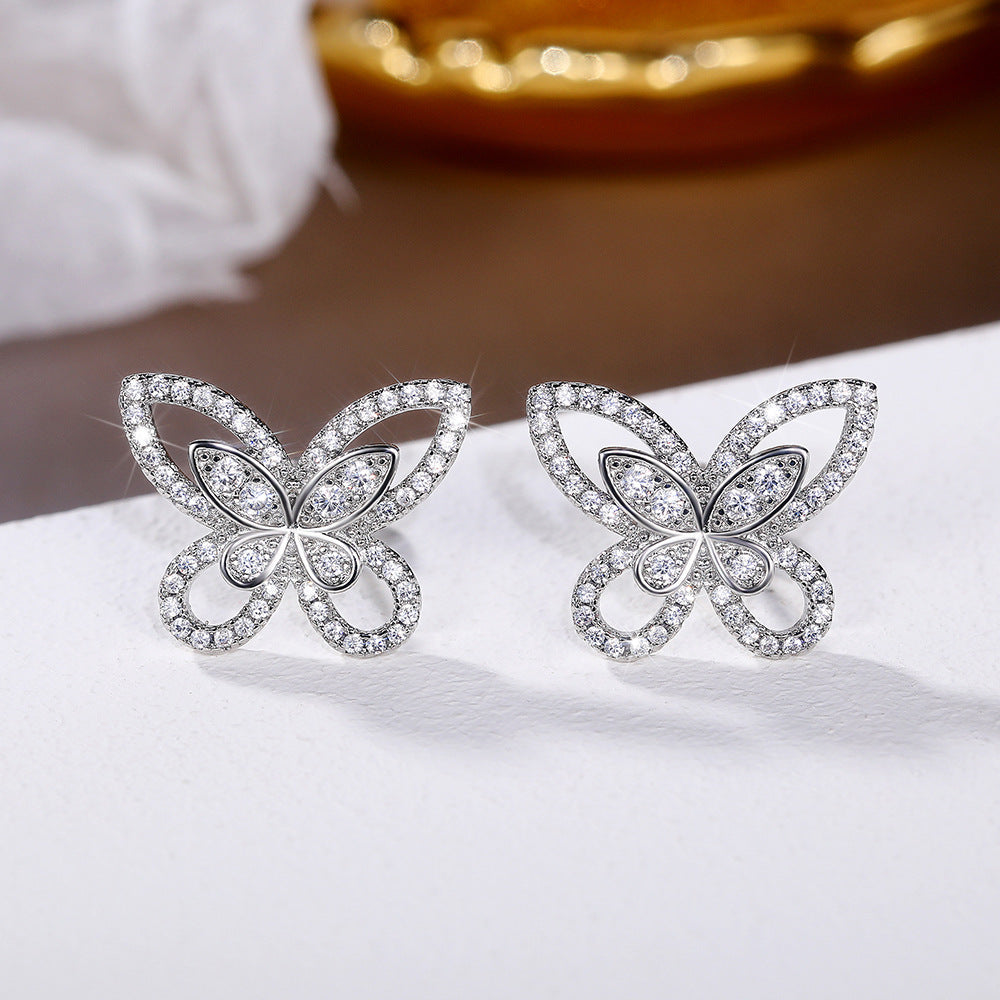 Korean Style Temperamental Fairy Butterfly Studs Micro Rhinestone Zircon Stud Earrings