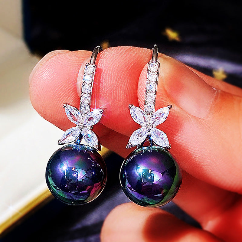 Korean Style Imitation Pearl Flower Inlaid Zircon  Earrings