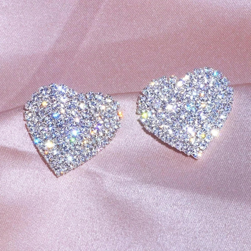 Shinny Elegant Zircon Heart-Shaped High-Level Stud European and American Earrings