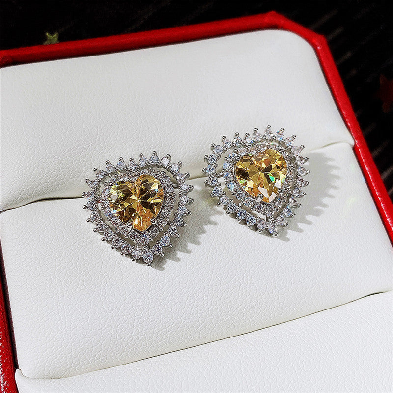 Peach Heart All-Match Heart-Shaped Zircon Stud Earrings