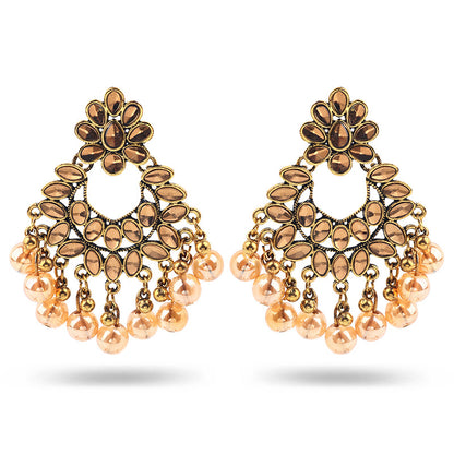 Indian Earrings Traditional Round Beaded Flower Earrings Chandali for Wowen-Gold/Silver