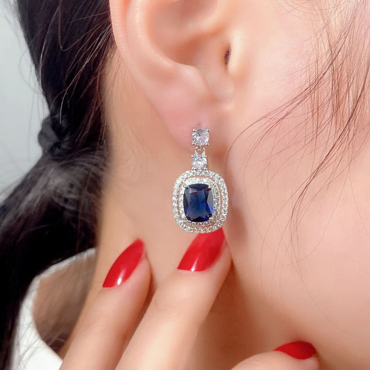 Europe and America Popular Simulation Colored Gems Earrings Engagement Banquet Accessories