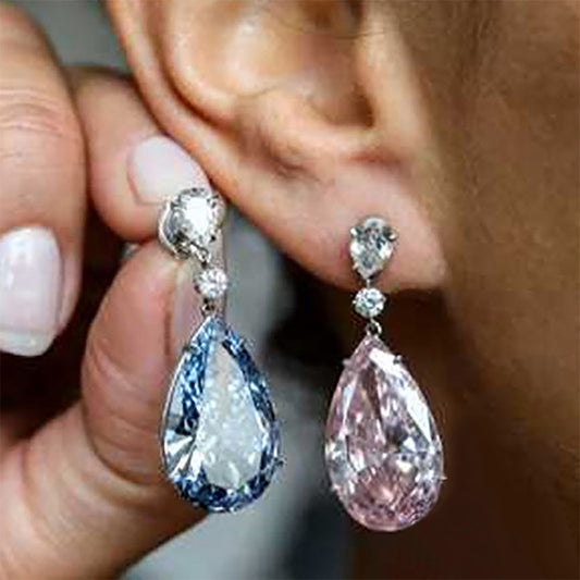 \European and AmericanElegant Pink Diamond Pear-Shaped Water Drop Earrings