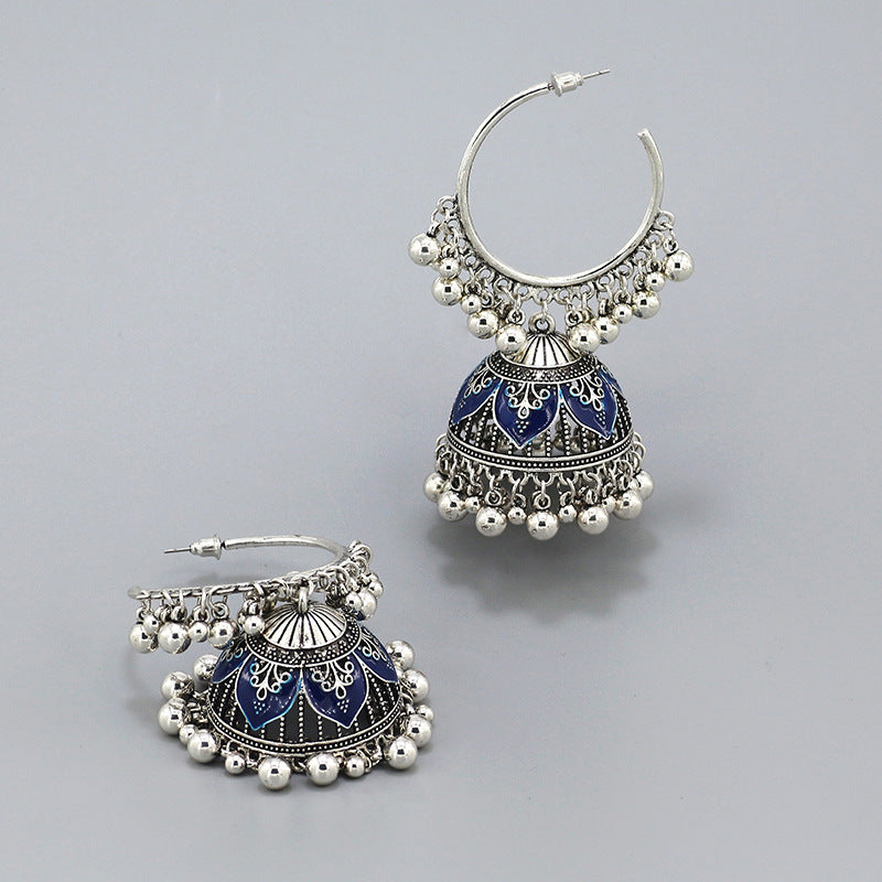 Indian Earrings Traditional Hoop Beaded Earrings Jhumka Jhumki Jumka for Wowen-Gold/Silver - enjoyinshopping